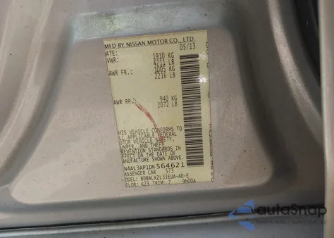 2013 Nissan Altima 2.5 Sl z USA, uszkodzony, nr VIN 1N4AL3AP1DN564621